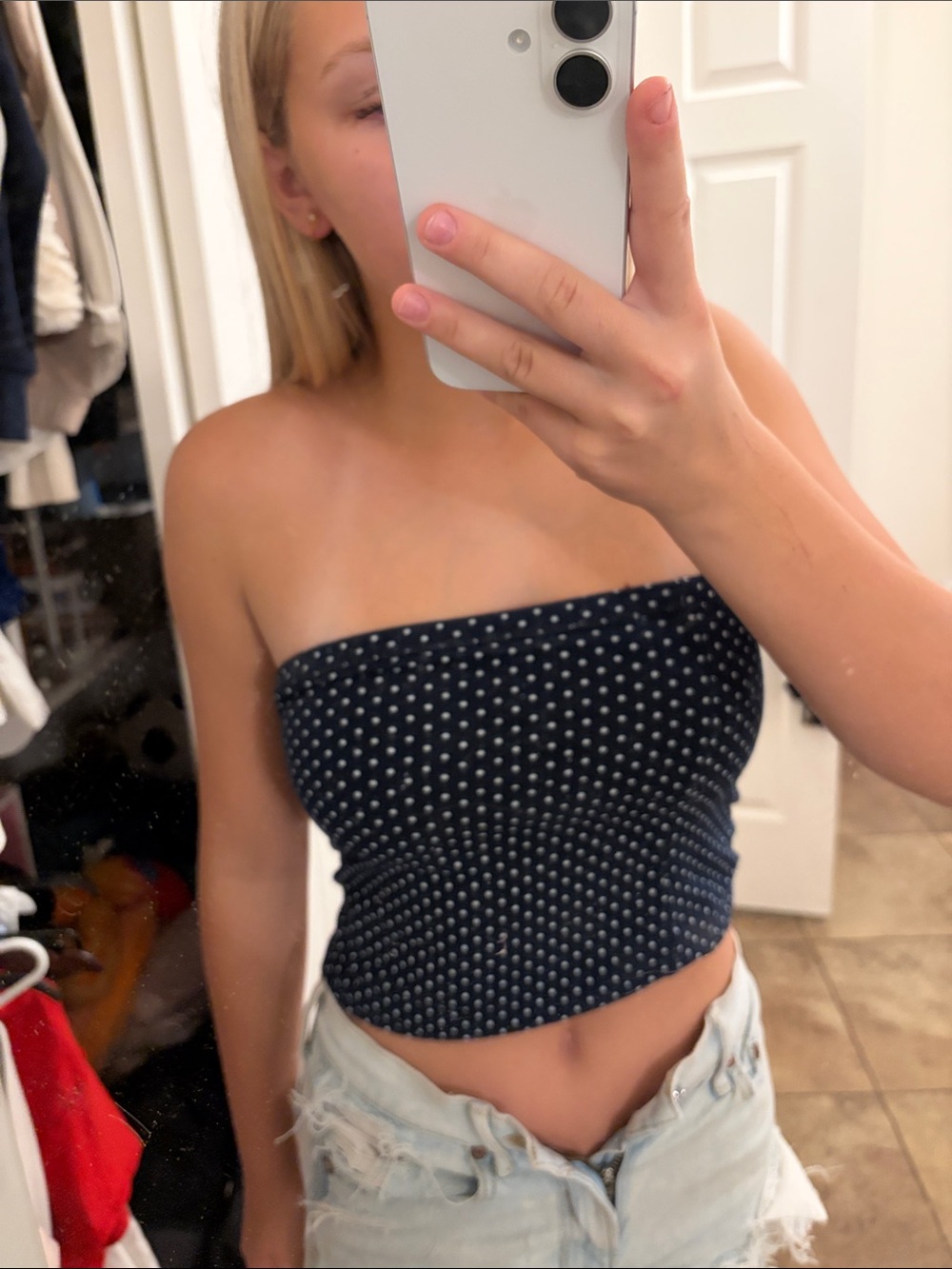 Women’s Navy Polka Dot Strapless Tube Top PACSUN